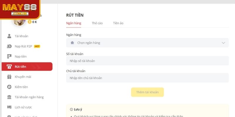 Điều kiện rút tiền MAY88 người chơi nên biết
